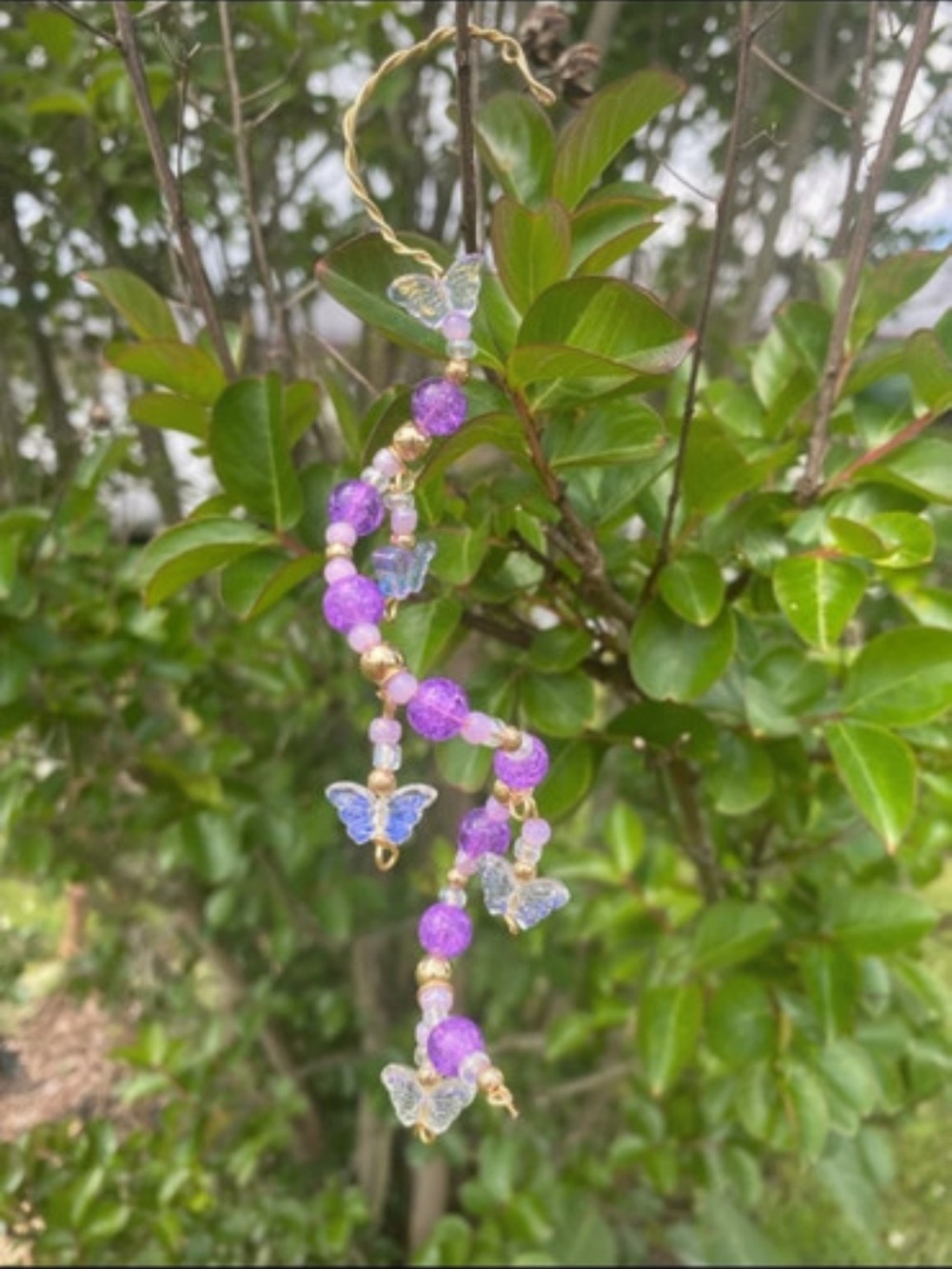 Purple Beaded Butterfly with Gold Accents